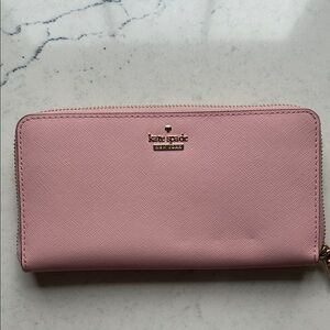 kate spade pink zip-around leather wallet with gold logo